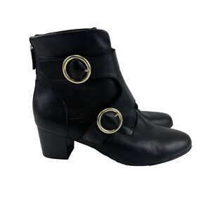 Ono Melker Leather Ankle Boot Double Buckles Back Zip Heel Born Womens 9.5